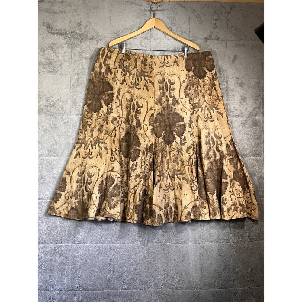 Ralph Lauren Skirt Women 22 Brown Tan Linen Floral Aline Midi Preppy Classic NEW